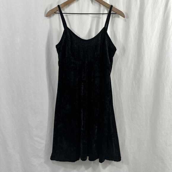 Sostanza Black Velvet Strappy Skater Dark Romantic Babydoll Dress Womens Size L - Picture 1 of 8